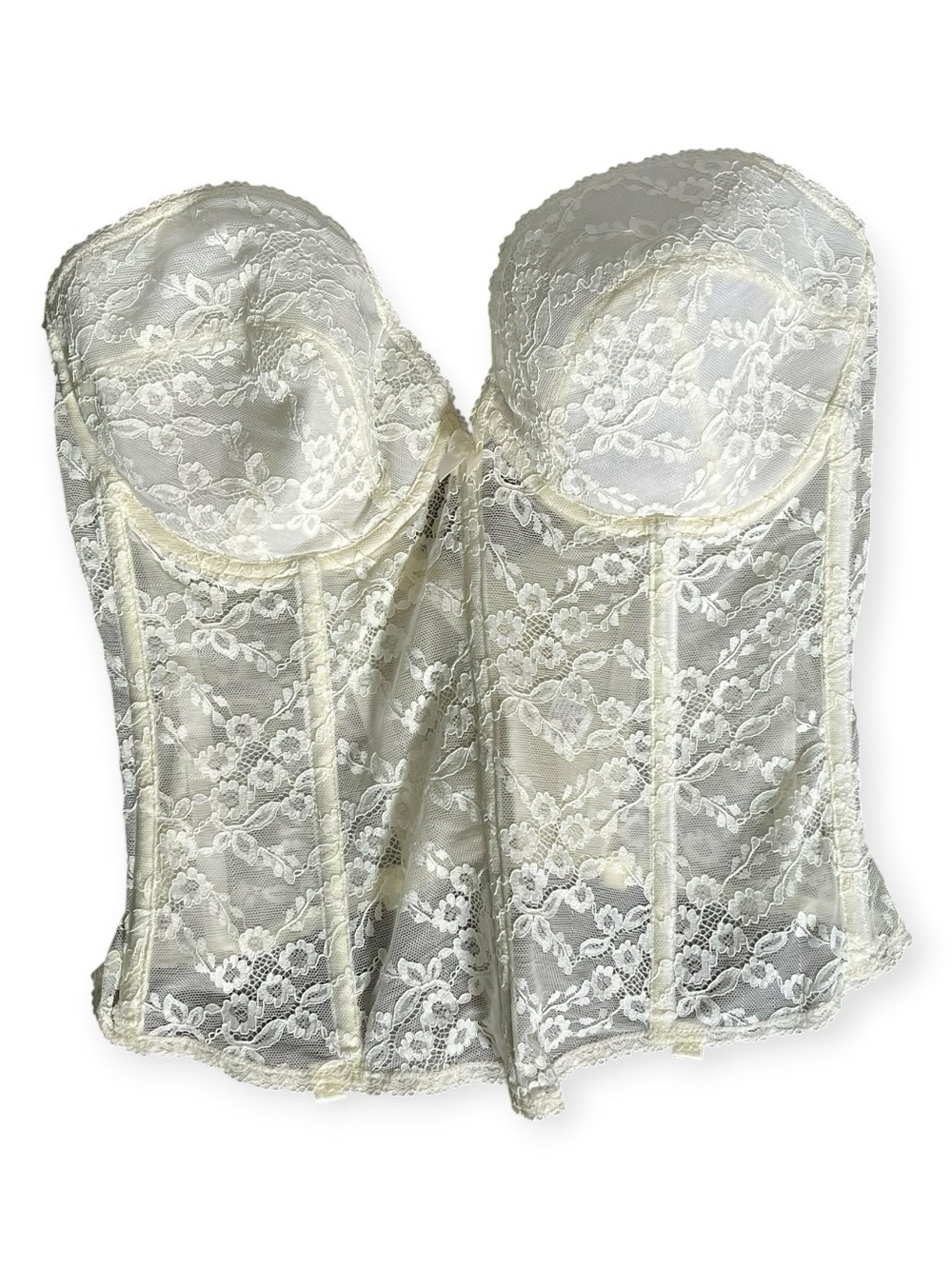 Ivory White Lace Bustier Corset Top 38D Floral Lace Underwire